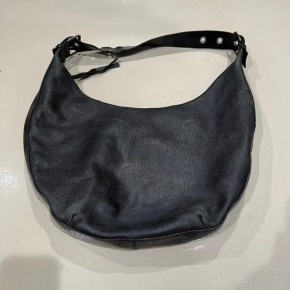 SOLD Vintage Banana Republic Black Leather Hobo Bag shoulder purse grunge everyd - Picture 2 of 16